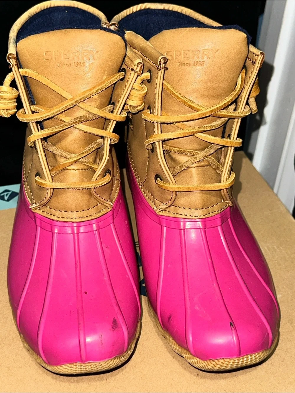 Sperry Kids Bright Pink and Tan Duck Boots